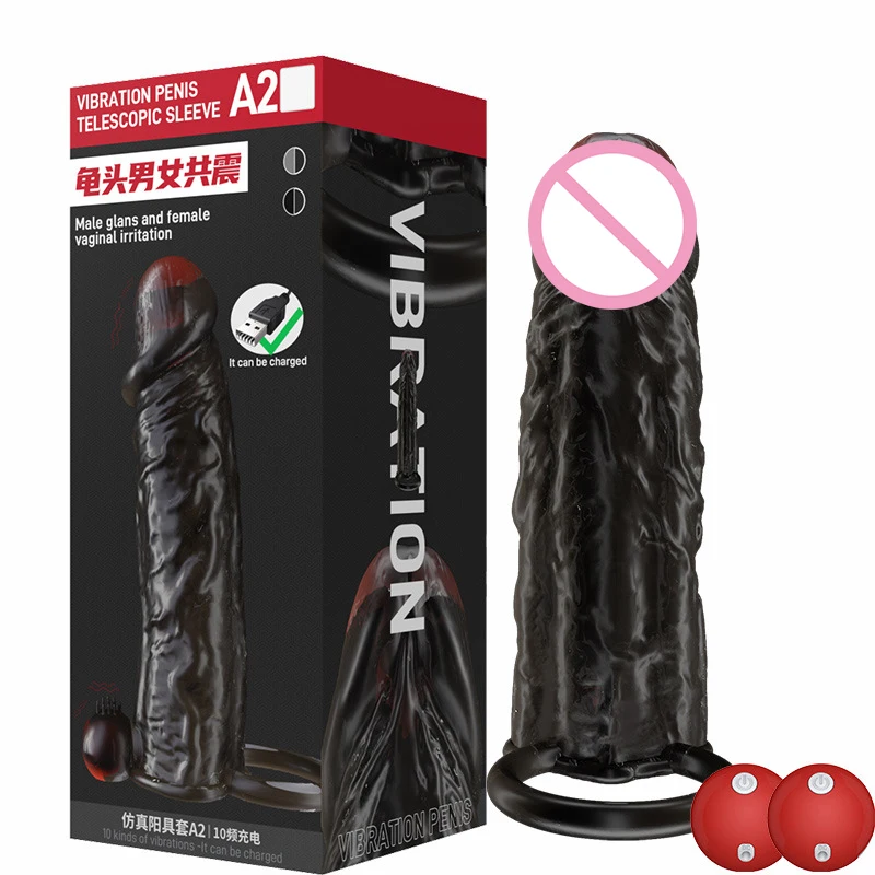 10 Frequency Men Penis Sleeve Silicone Cover Vibrating Wireless Remote Control Penis Vibrator Sleeve Penis Enlargement Condoms