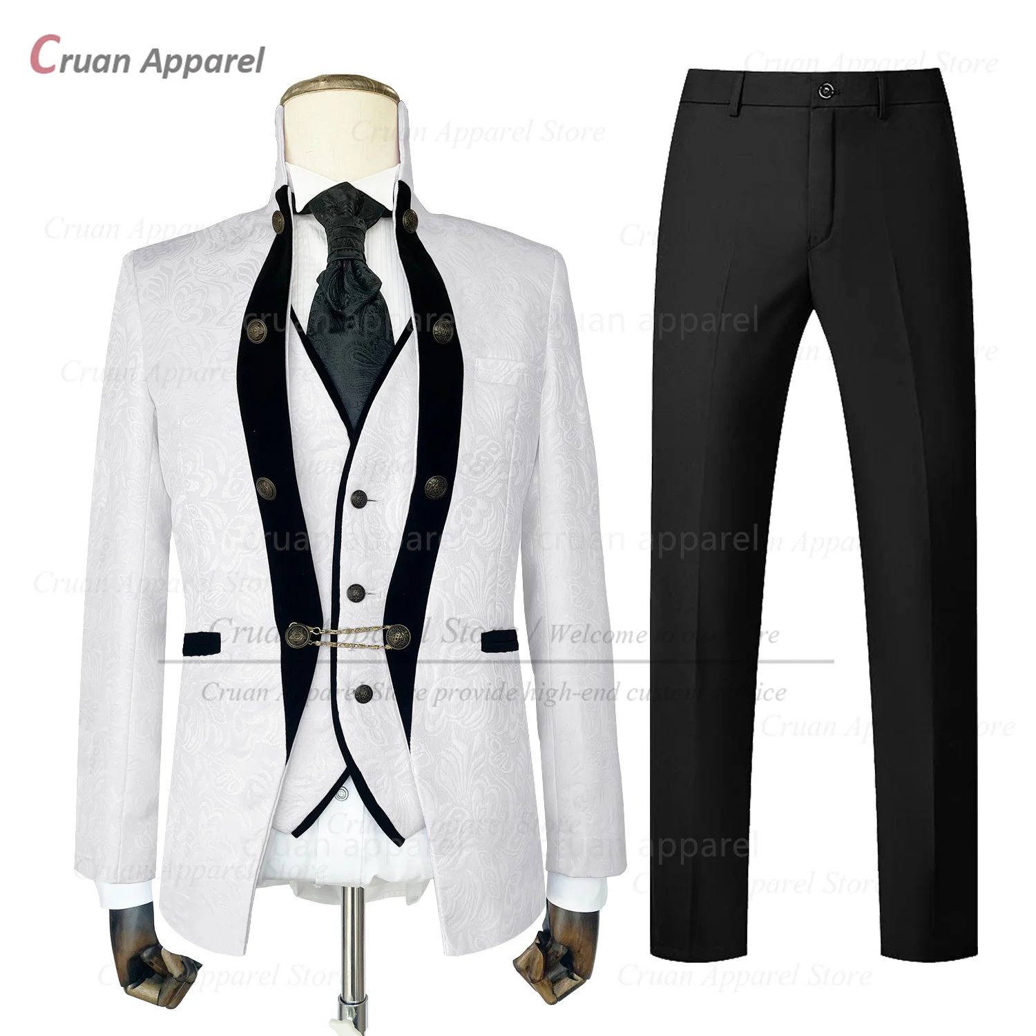 

Luxury Men Suit Sets Formal Gala Fashion Jacquard Outfits Wedding Prom Groomsman Tailor-made White Slim Fit Blazer Vest Pants