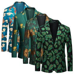 Fashion Men Wedding Party 3D Printed Suit Slim Fit One Button Jacket Trendy Singer Stage Performance Flower Dress Blazers Coats