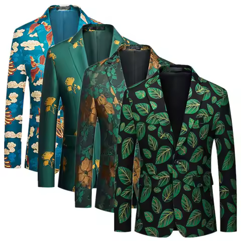 Fashion Men Wedding Party 3D Printed Suit Slim Fit One Button Jacket Trendy Singer Stage Performance Flower Dress Blazers Coats