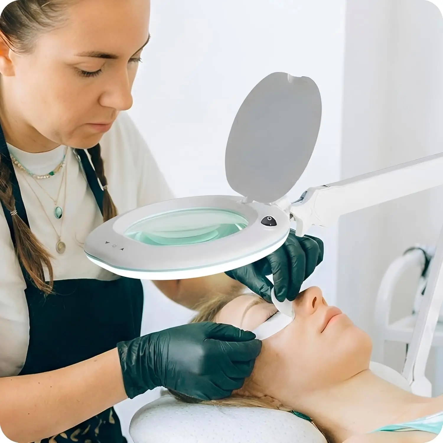 Magnifying Floor Lamp with LED Light and 6-Wheels for Crafts, Reading, and Close Work view 2