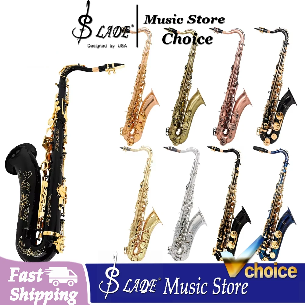 B Flat Tenor Saxophone Bb Multi-color Lacquer Sax with Case Mouthpiece Reed Cleaning Cloth Brush Tenor Saxophone for Musicians