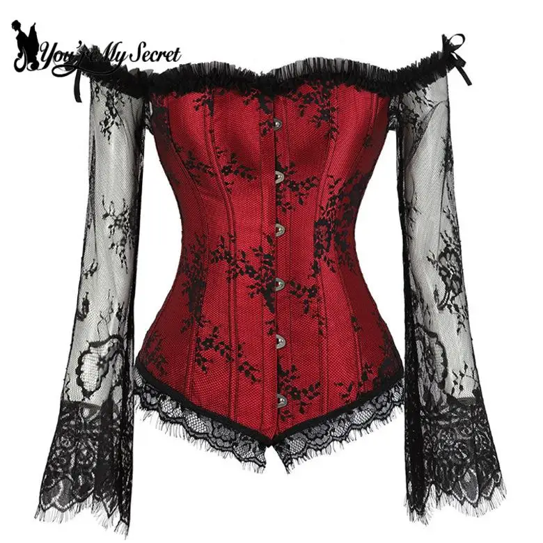 القوطية طويلة الأكمام مشد المرأة قميص مثير بلوزات من الدانتيل خمر خارج الكتف فستان ريترو الشارع الشهير ملابس حفلات للسيدات #5