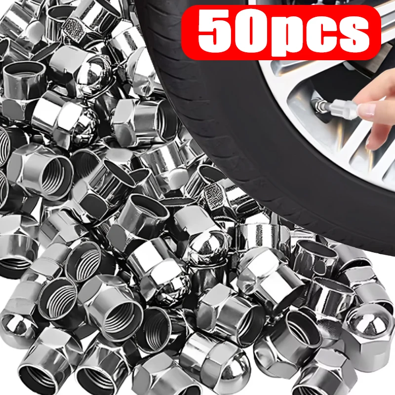 Car Tire Valve Caps Silver Round Head Chrome Plating Dust Proof Covers Cars Motorcycles Bike Tyre Styling Valve Cap Accessories