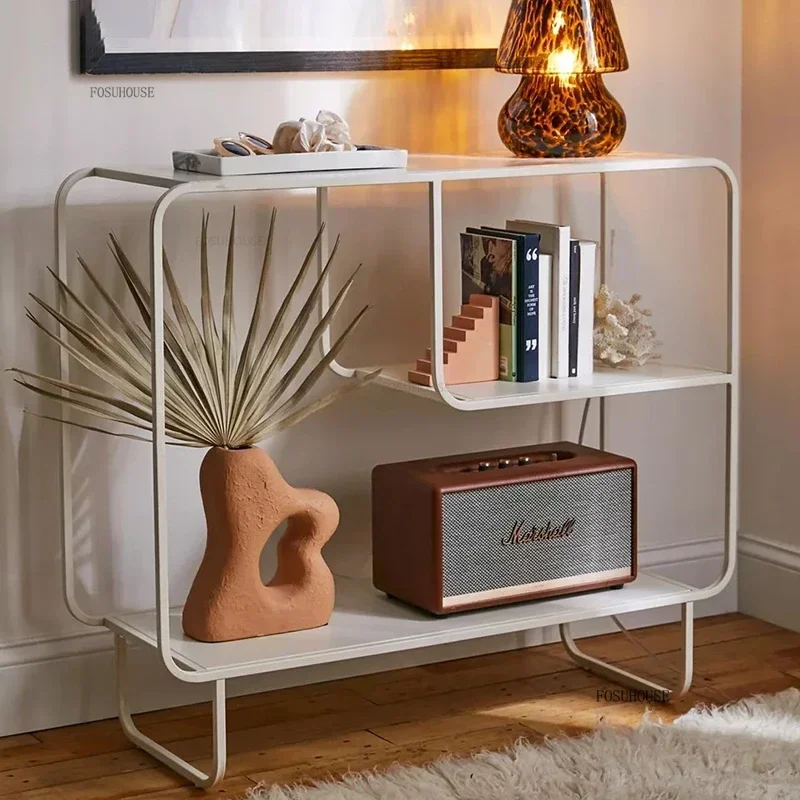 Creative Floor Bookcases Simple Iron Art Bookshelf Storage Organizer Nordic Living Room Furniture Home Sofa Display Side Cabinet