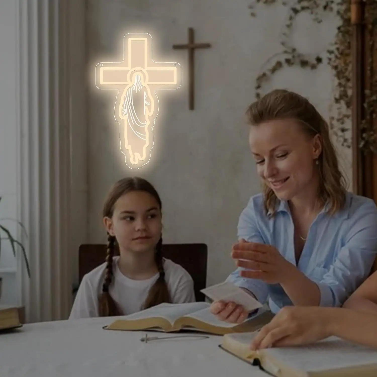 Jesus Cross Neon Sign USB Dimmable LED Lights For Church Prayer Room Bedroom Chapel Faith Space Party Wall Hanging Decor Gifts