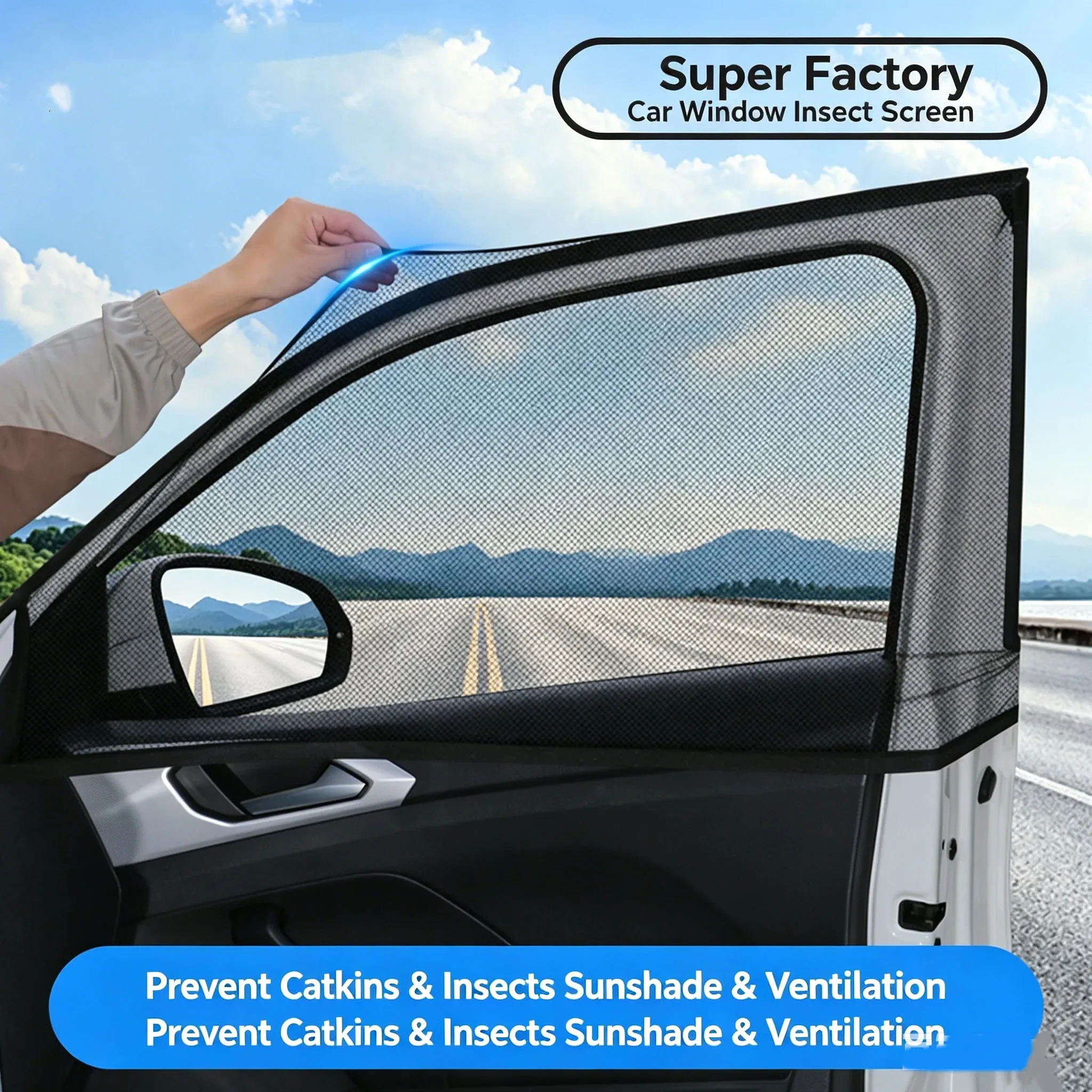 2 Pcs Screen Window Set Premium Window Sunshade Breathable Mosquito Net for Front and Rear Windows UV Protection Accessorie