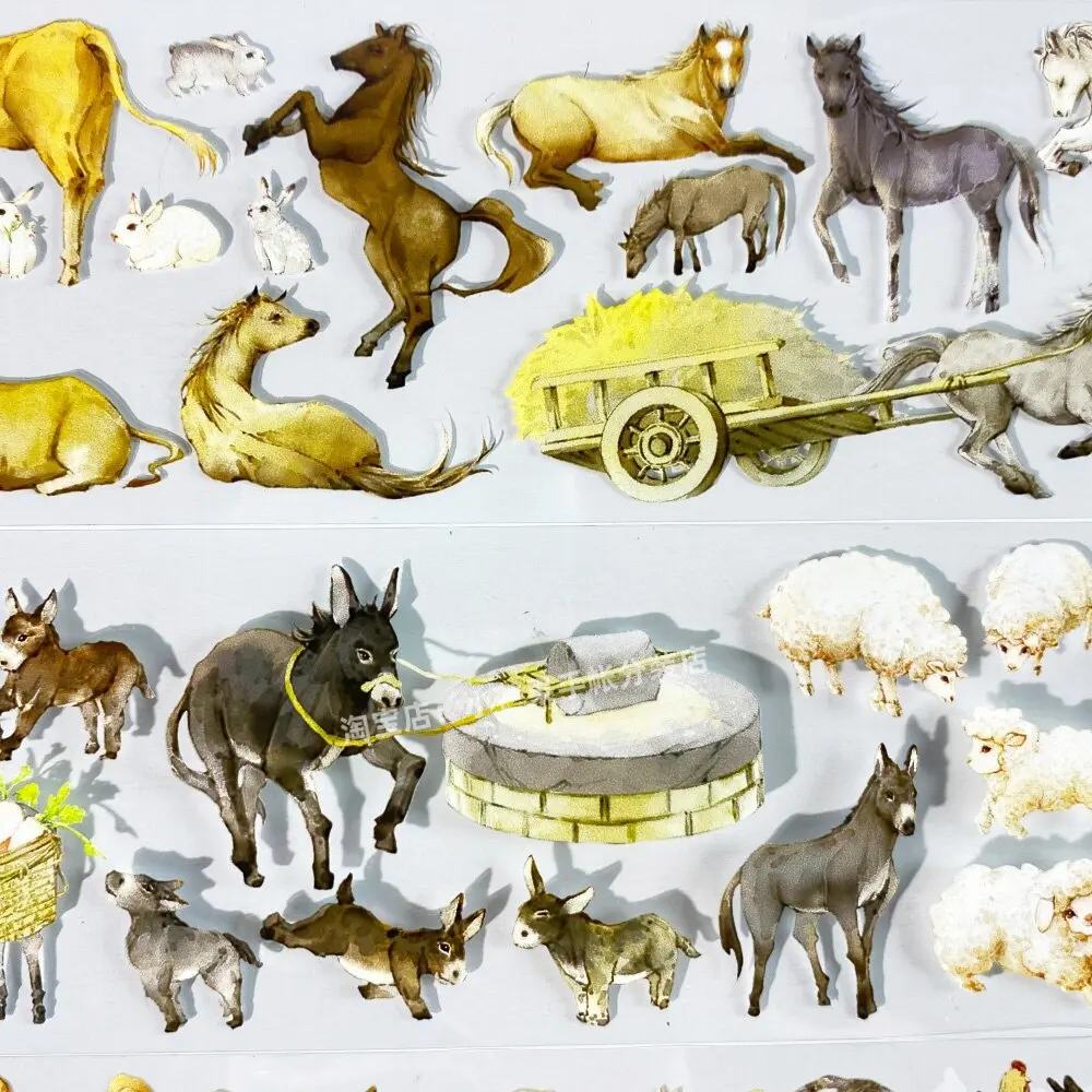 Washi Pet Tape Zero Tape, Living Things ② Poultry Animals, Ancient Style Scrapbook , Journal Sticker, Goka