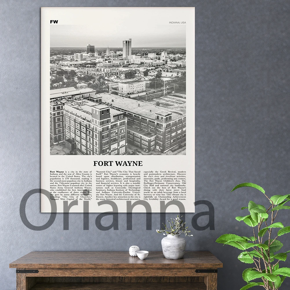 

Fort Wayne Prints Black And White Downtown,Fort Wayne Wall Art, Fort Wayne Poster,Fort Wayne Painting, Indiana Home Decor Canvas