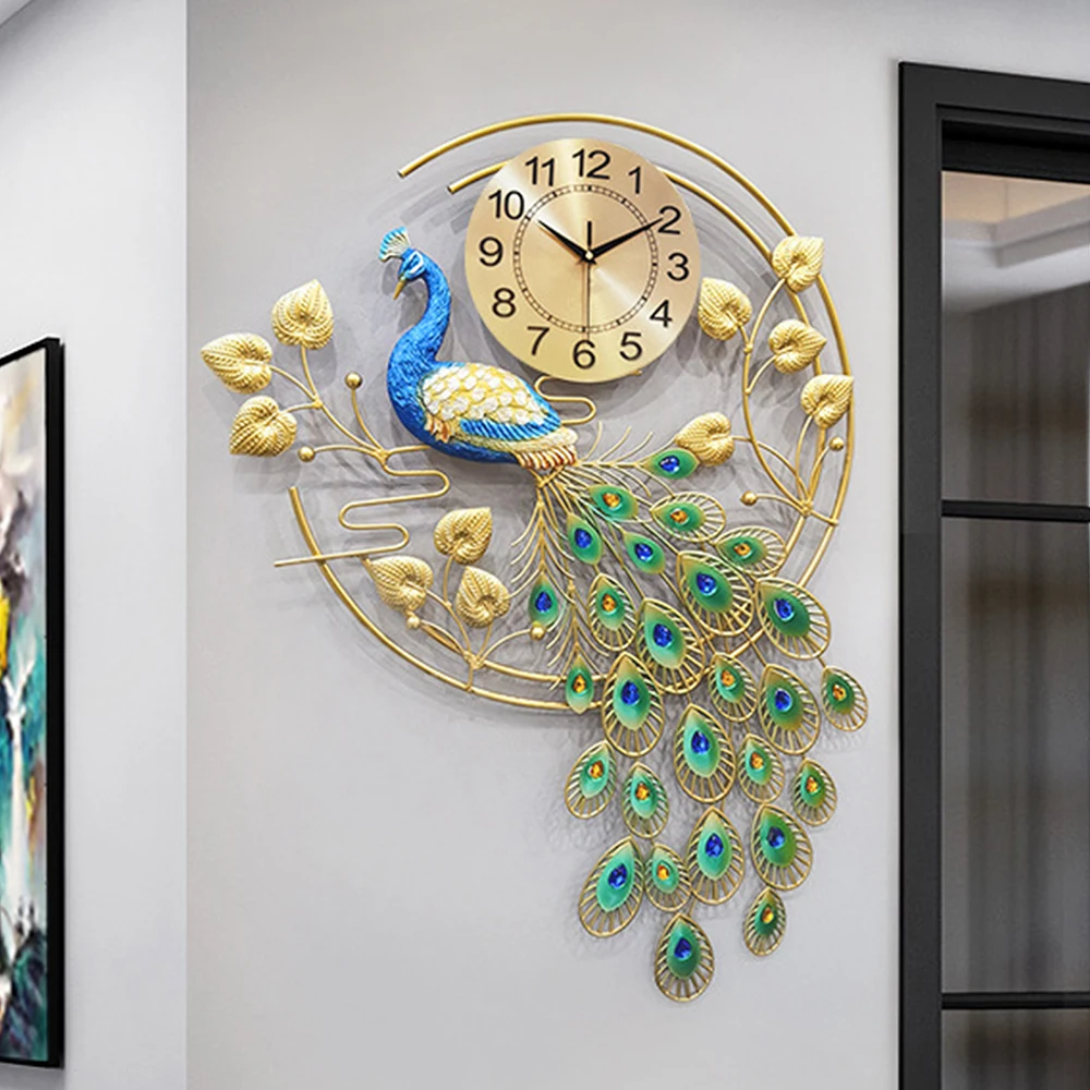 Wall Clock Modern Crystal Diamond Wall Clocks 3D Round Luxury Flower Wall Clock Non Ticking Silent Metal Clock for Living Room