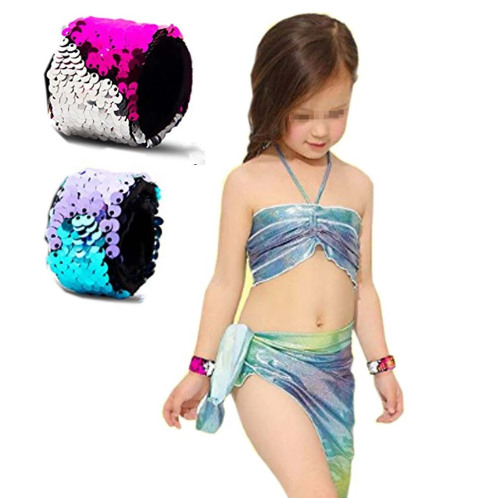 

12Pcs Kids Slap Bracelet Double Color Sequin Party Wrist Strap Christmas New Year Party Favor Slap Bracelet Wrist Strap