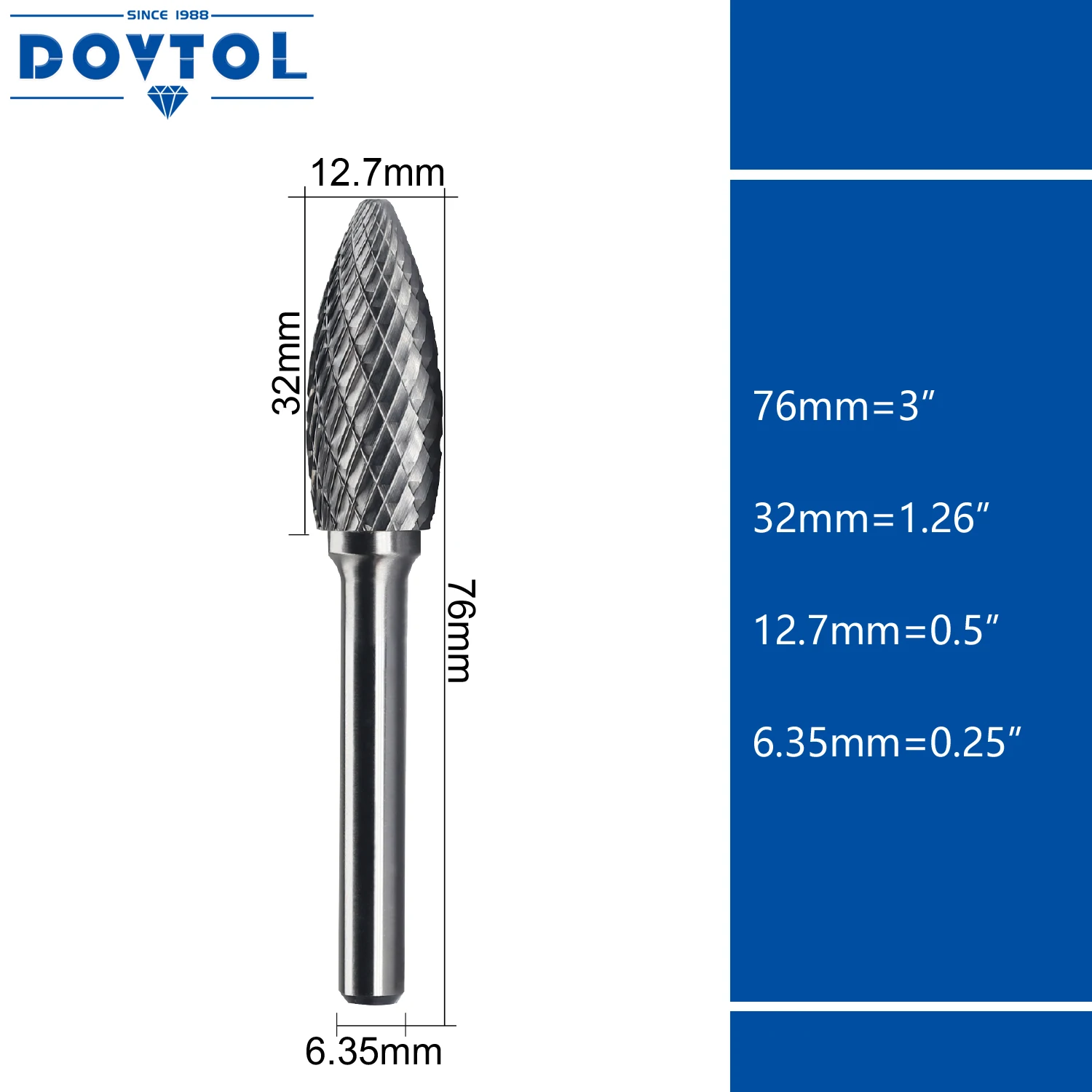 SH-5 Tungsten Carbide Burr Rotary File Flame Shape Double Cut with 1/4''Shank for Die Grinder Drill Bit