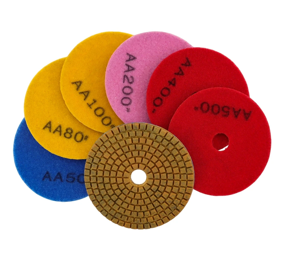 6 Stück/Set, 4 Zoll, hochwertige Polierpads, 100 mm, Hybrid, extra hartes Material, Nasspolierpad für Marmor, Granit und Stein, für schnelles Schleifen. – Detail 3