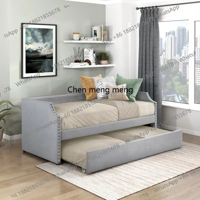 

Modern Contemporary Daybed with Trundle, Light Gray Textured Fabric Upholstered Wooden Furniture, 1pc Daybed in a Box for