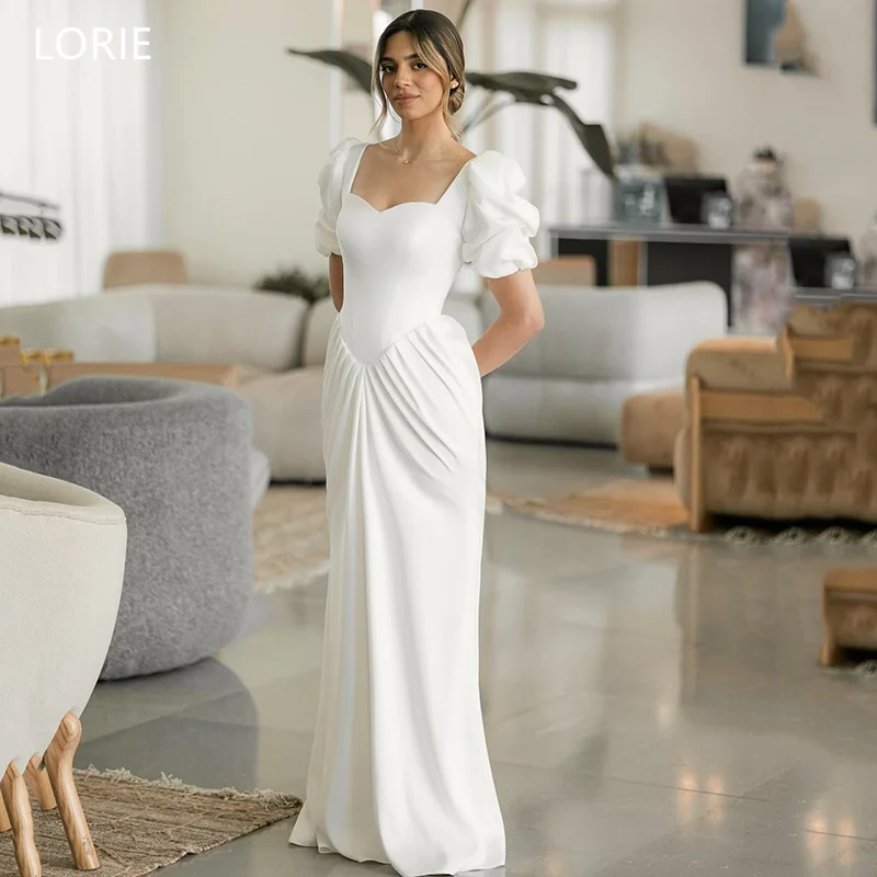 

LORIE Simple Puff Sleeve Wedding Dress Sweetheart Bridal Dresses Pleat Floor-Length Wedding Gown Customized