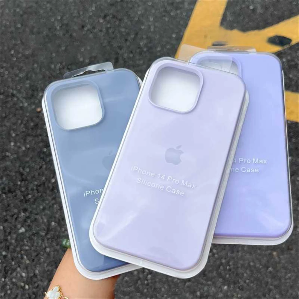 Funda de teléfono de silicona líquida suave Original Apple para iPhone 16 Plus 15 14 Pro Max protección a prueba de golpes logotipo completo cubierta sólida de caramelo