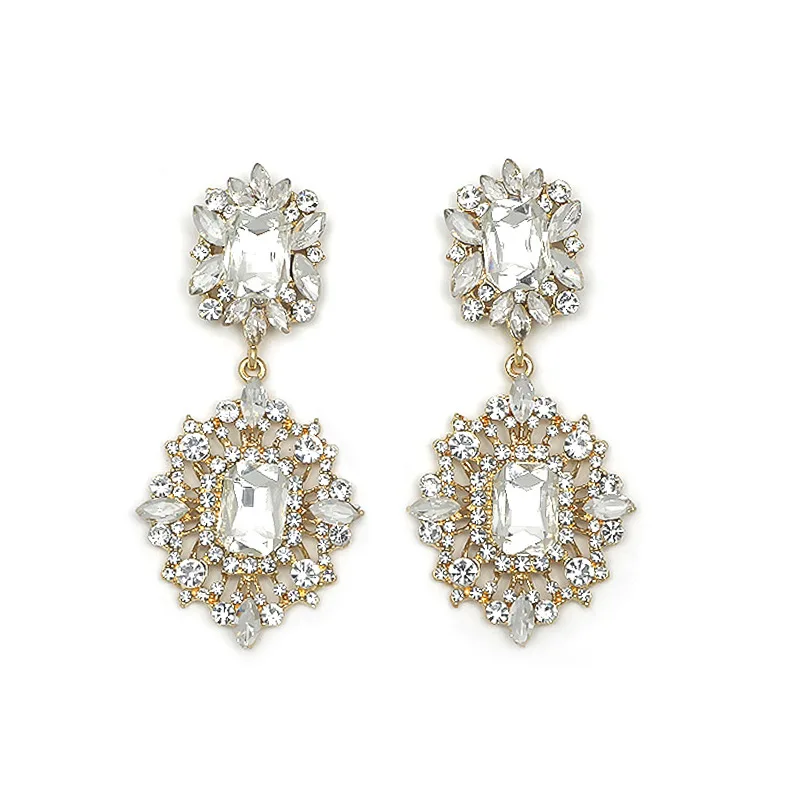 Cross-border novo estilo retro palácio brincos de cristal incrustado exagerado luxuoso espumante diamante elegante elegante socialite