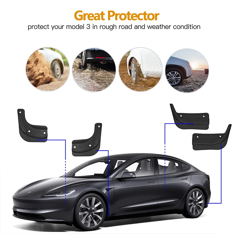 For Tesla New Model 3 Highland 2024 Car Wheel TPE Mud Flaps Splash Guards MudFlaps Front Rear Fender Protector Model Y 2017-2023