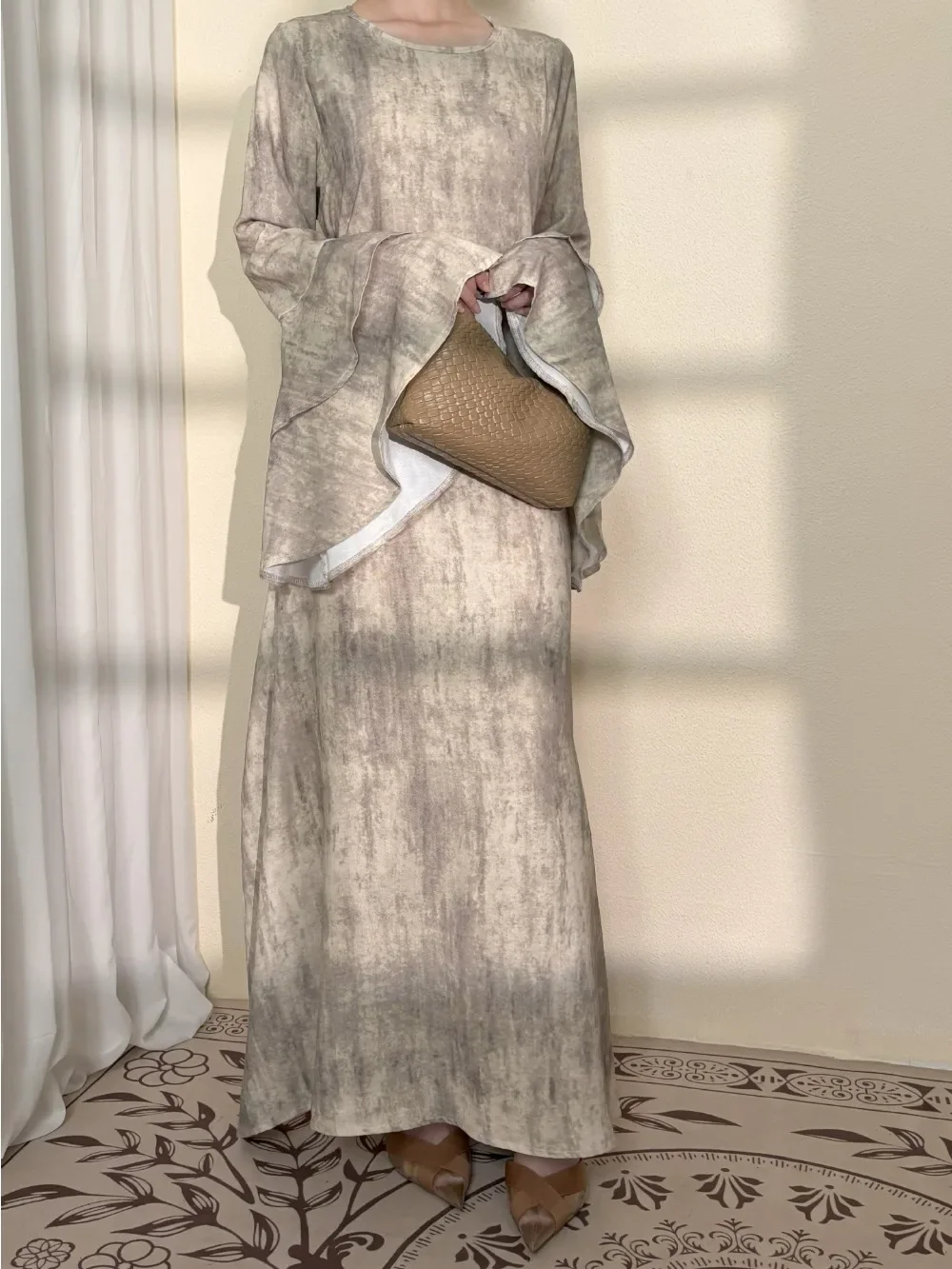 Eid vestido feminino muçulmano abaya manga dupla alargamento festa jalabiya ramadan vestidos longos bandagem vestidos largos árabe robe kaftan