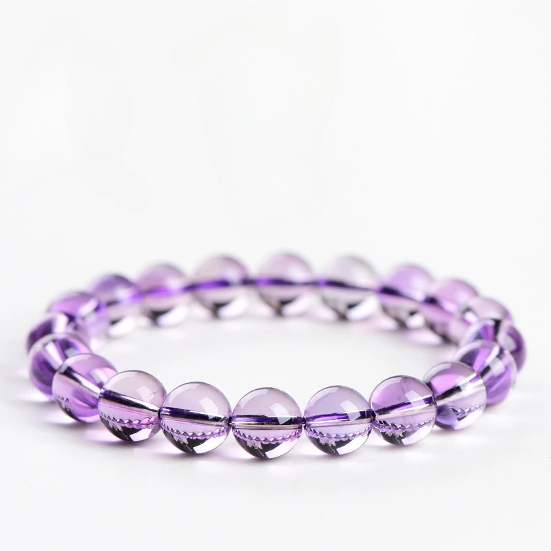 natural mirror finish round bead amethyst bracelet