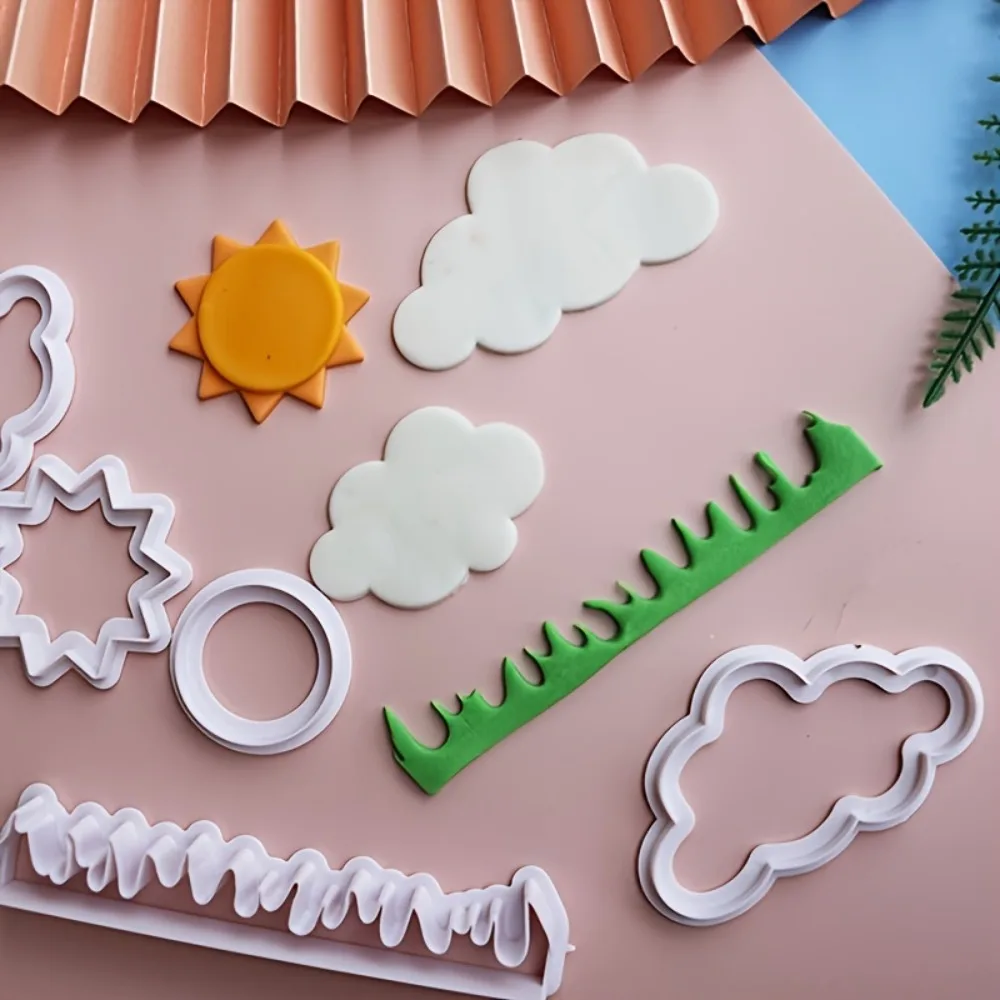 5-teiliges Set Wolken-, Sonnen- und Grasförmige Ausstechformen Cartoon Fondant Kuchen Backformen für Dekorationswerkzeuge Kekse Cupcakes Geburtstagsfeier