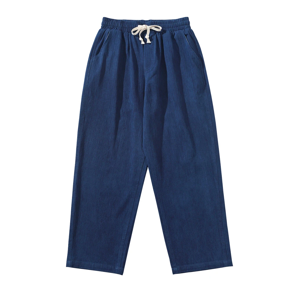 Pantaloni indaco Vintage pantaloni a gamba larga in tessuto a spina di pesce 2022 primavera autunno nuovi pantaloni Casual dritti larghi tinti blu