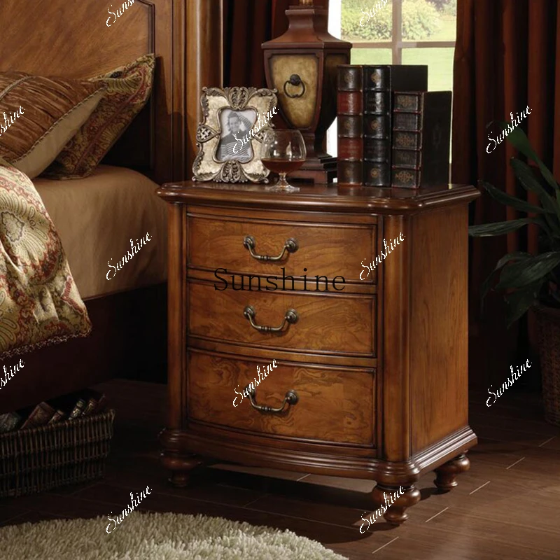 European antique solid wood bedside table, bedroom simple locker  FT