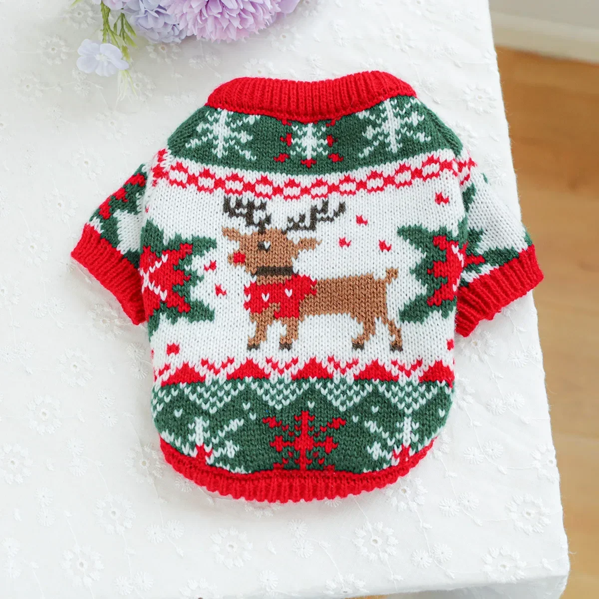 Pet Christmas Snowflake Sweater Clothes Dog Christmas Elk Knitwear Cat Clothing Warm Hoodie Coat Puppy Clothes Dog Sweaters