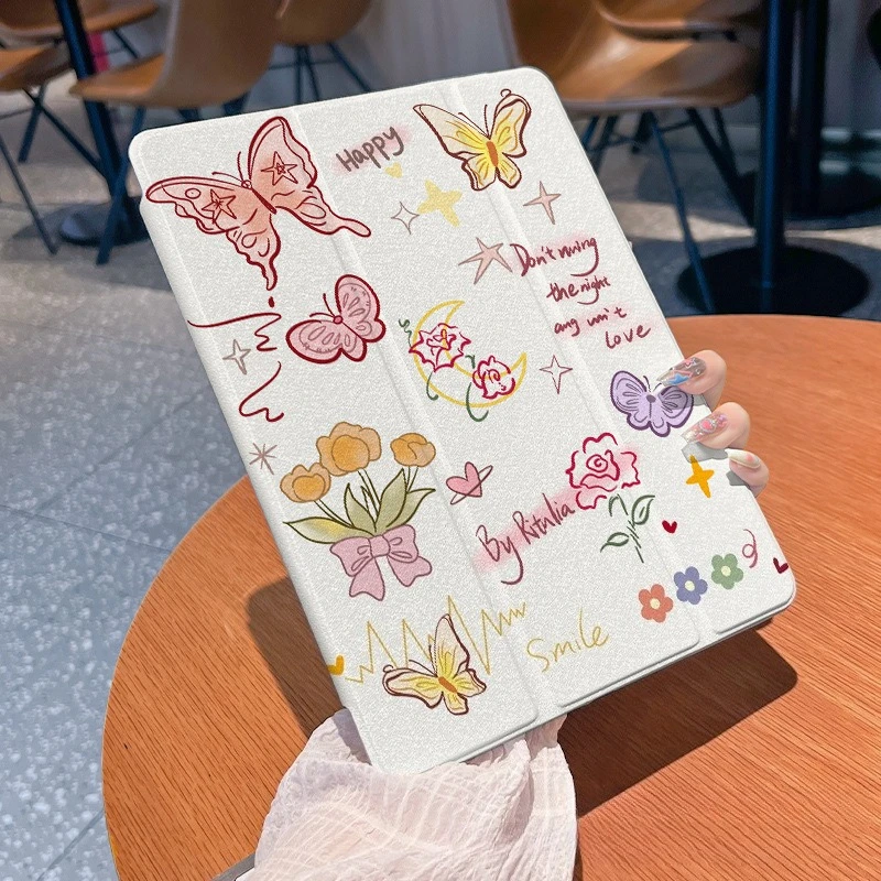 

Butterfly Flower Painted Case for IPad Pro 11in Air6/7 11th A16 Tablet Case 10th 10.9 Air5 Air3 10.5 9th 10.2in Rotating Cover