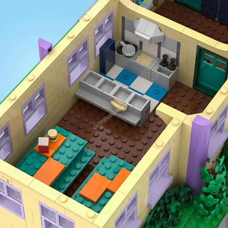 Moc Anime Simpsoned Modulaire Springfield Basisschool Stad Architectuur Bouwsteen Diy Kids Montage Bricks Speelgoed aanwezig