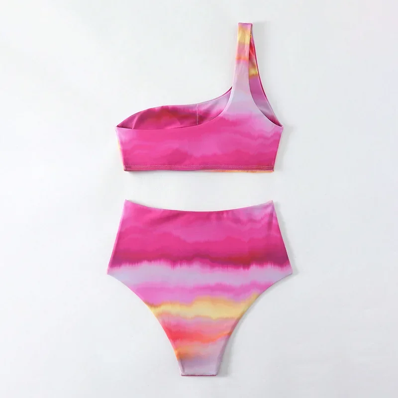 High Waist Bikini Gradient Tie Dye Y2K Swimsuit Push Up One Shoulder Swimwear Women Bathing Suit Beach Bikinis Set Summer Outfit