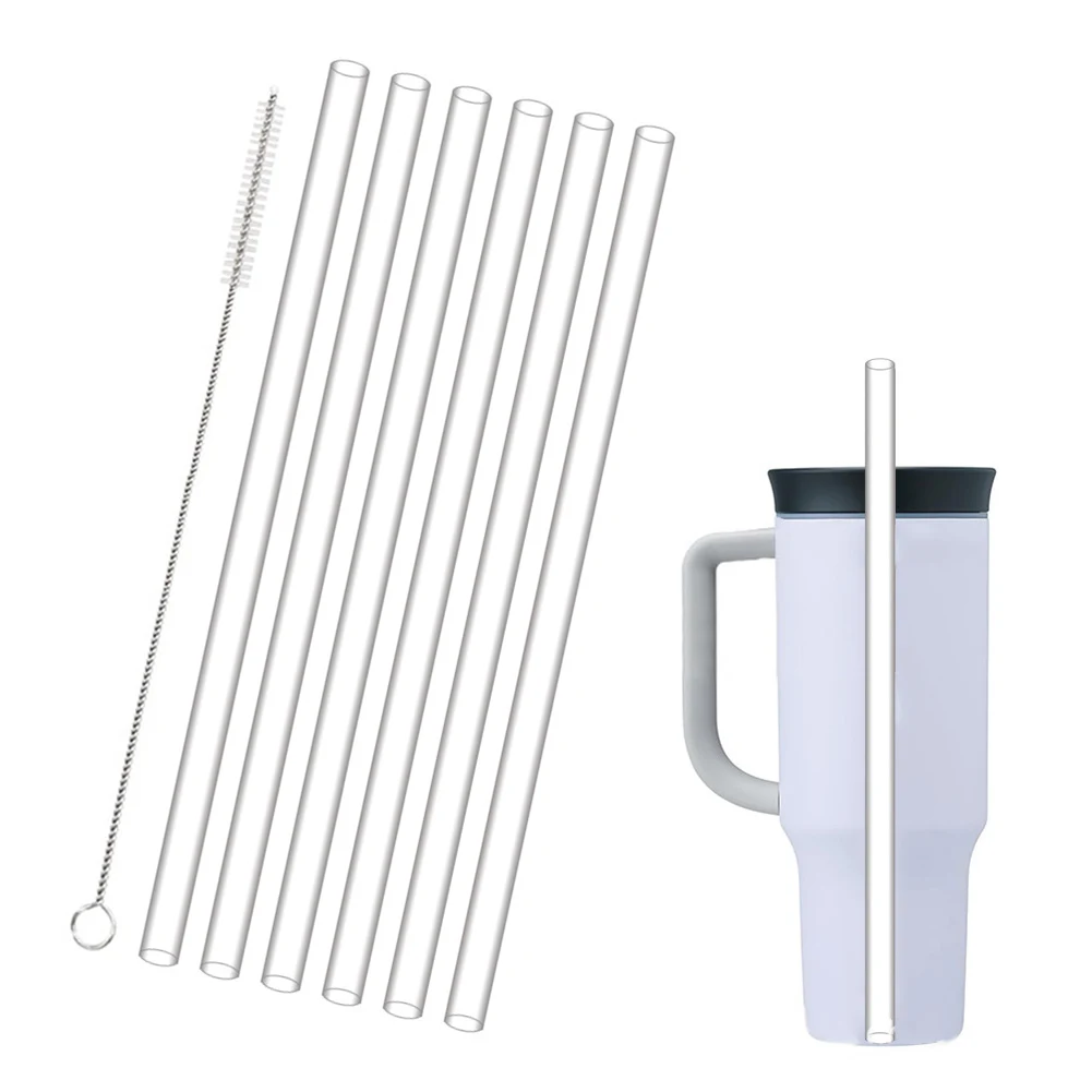 6pcs Water Cup Straw Cup Straw Water Glass Straw With Brush For Owala 40oz Tumbler Straws Water Cup Transparent Kitchen Supply