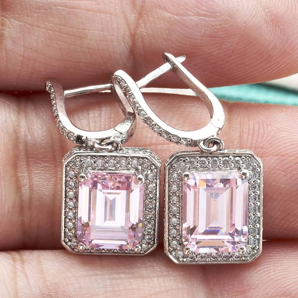 Luxury 925 Sterling Silver drop earring for charm lady with 3ct vivid Pink color dating Fine Jewelry gift wholesale