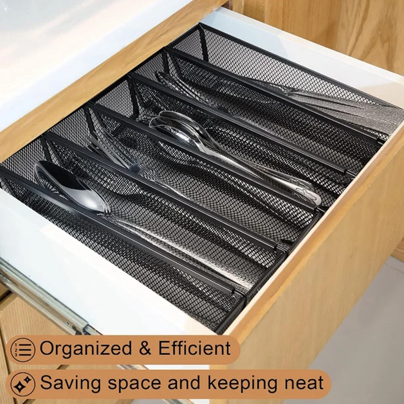 6Pcs Drawer Organizer,Silverware Organizer For Kitchen, Utensil Cutlery Tray Mesh Metal Organizer