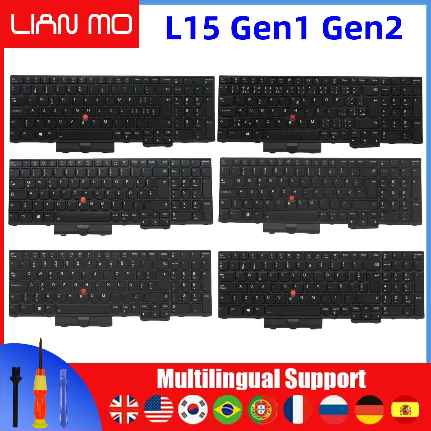 Teclado suizo/checo/alemán/estoniano/español/húngaro adecuado para Lenovo ThinkPad L15 Gen1 Gen2 con retroiluminación