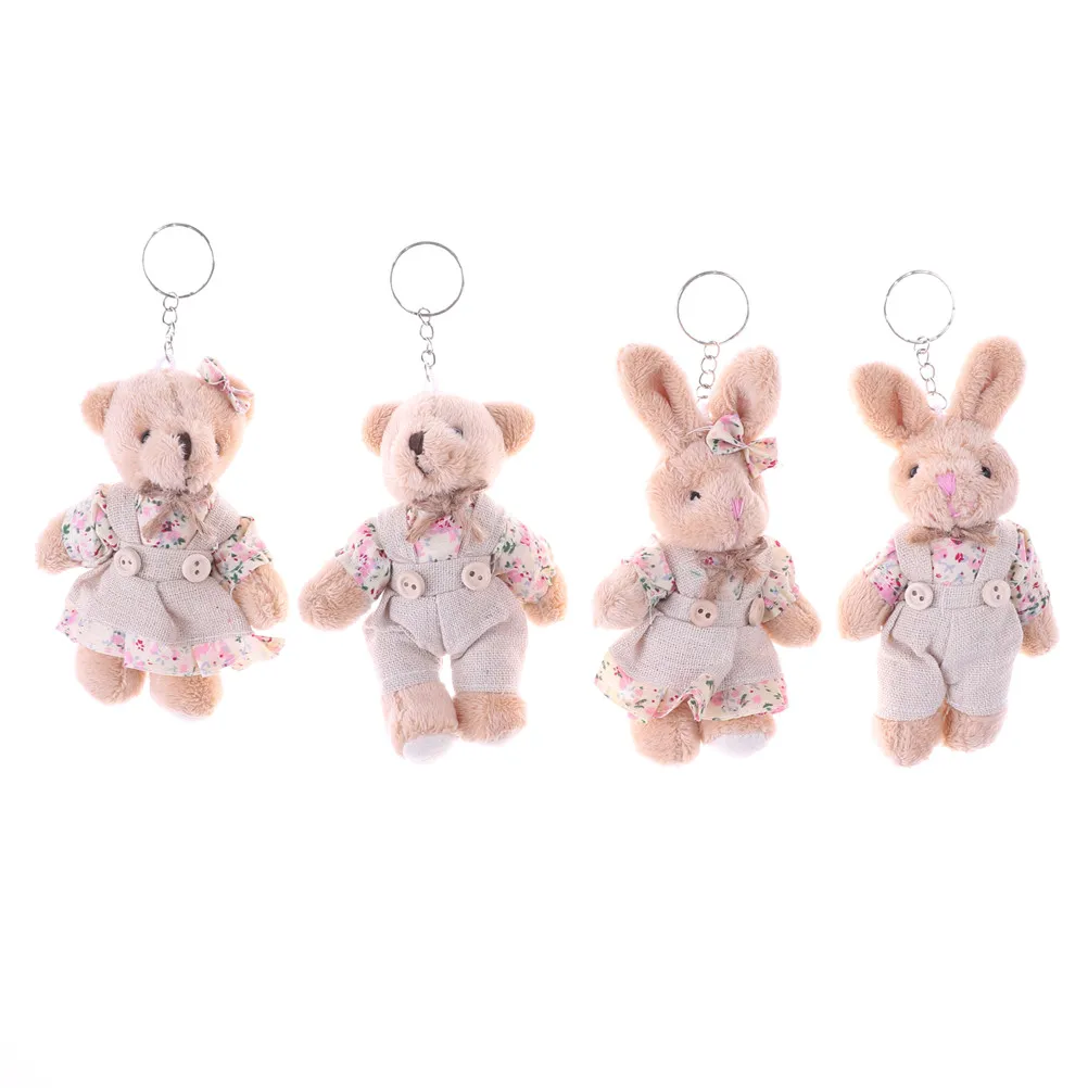 Cute Linen Teddy Bear Keychain Women Couple Country style Rabbit Keychain On Bag Car Trinket Female Wedding Party Toy Girls Gift