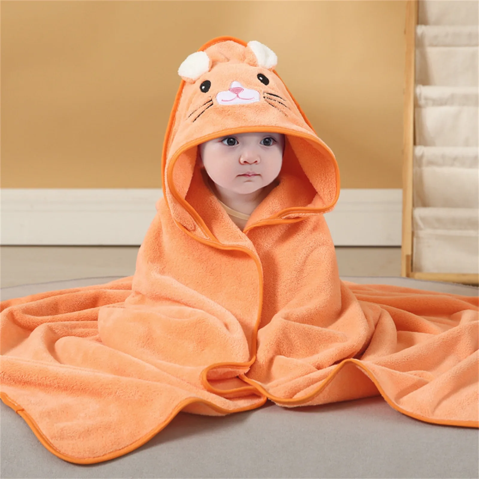 Newborn Velvet Robe Cartoon Fleece Animal Hooded Soft Blankets Children\'s Hooded Cloak Cartoon Baby Coral Fleece Kids Bath Towel