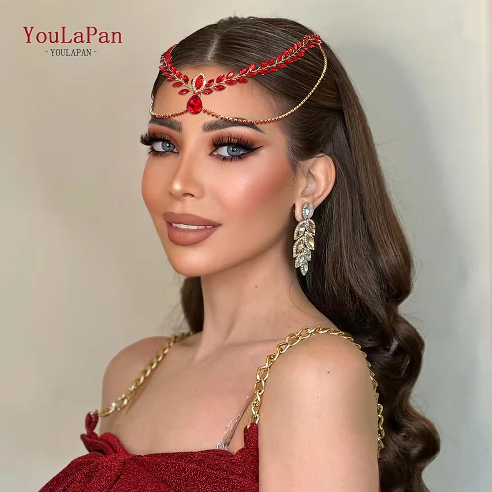 

TOPQUEEN Bride Forehead Head Chain Wedding Rhinestone Headband Bridal Hair Accessories Pageant Tiara Woman Headwear HP524
