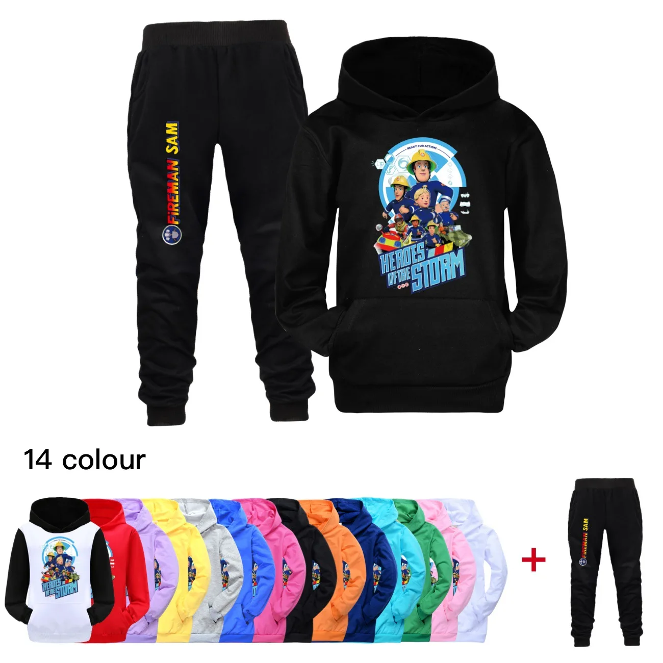 

FIREMAN SAM Clothes Set Kids Cartoon Firefighter Hoodie+Jogging Pants 2pcs Sets Boys Fall Autumn Tracksuit Toddler Girls Outfits