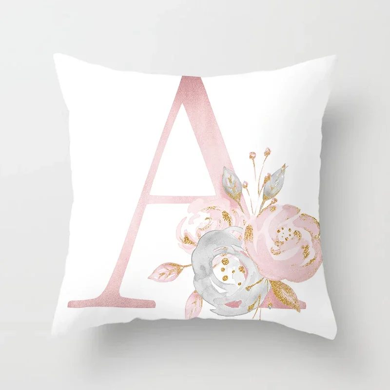 26 Letters Pink Pillow Case Letter Throw Pillow Cover 45*45cm Alphabet Letter Decorative Pillowcases Pink Pillowcase almohada