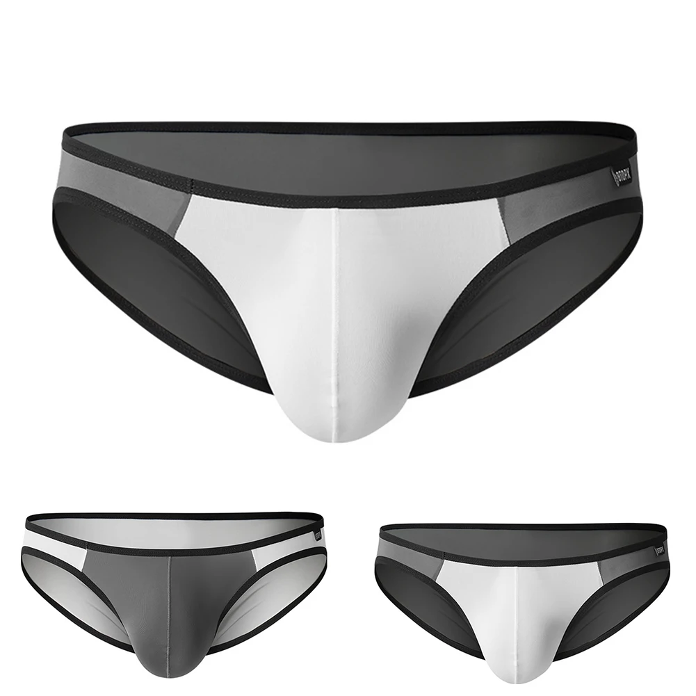 New Men Smooth Ice Silk Underwear Ultra-thin Transparent Briefs Low Waist Convex Pouch Underpants Panties Трусы Мужские