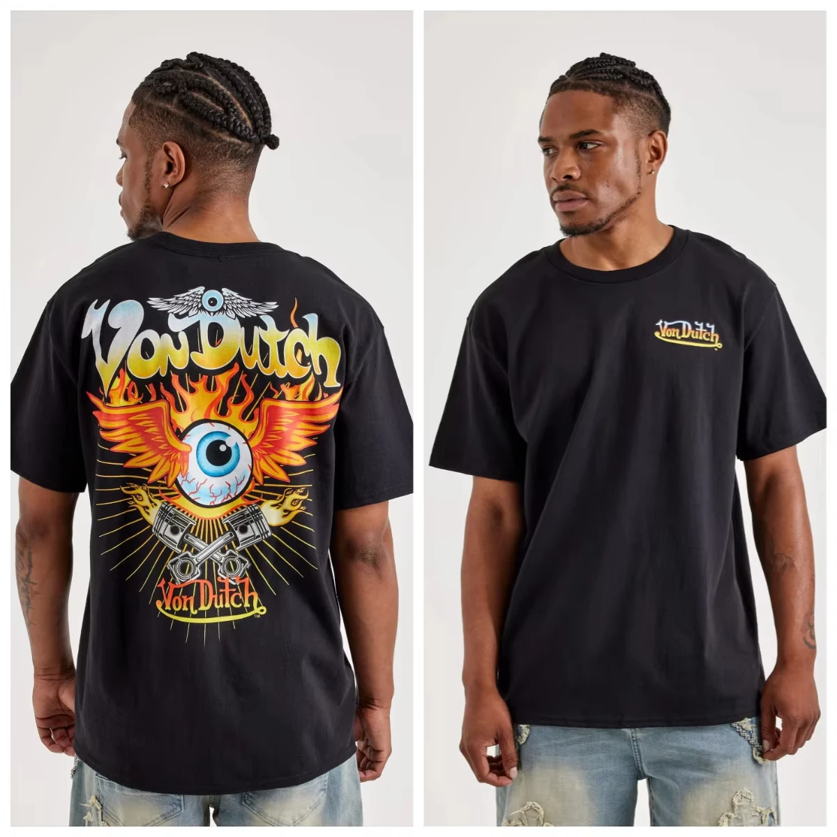 2026 Men's Oversized T Shirt Vintage Motorcycle Winged Eye Flame Graphic Print Short Sleeve Cotton Unisex Tee
