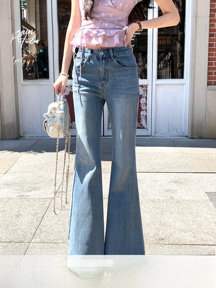 

High Waist Bell Bot Jeans Women's Summer Slimming Blue Denim Casual Sle Long Pants Tapered Leggings for Young Women