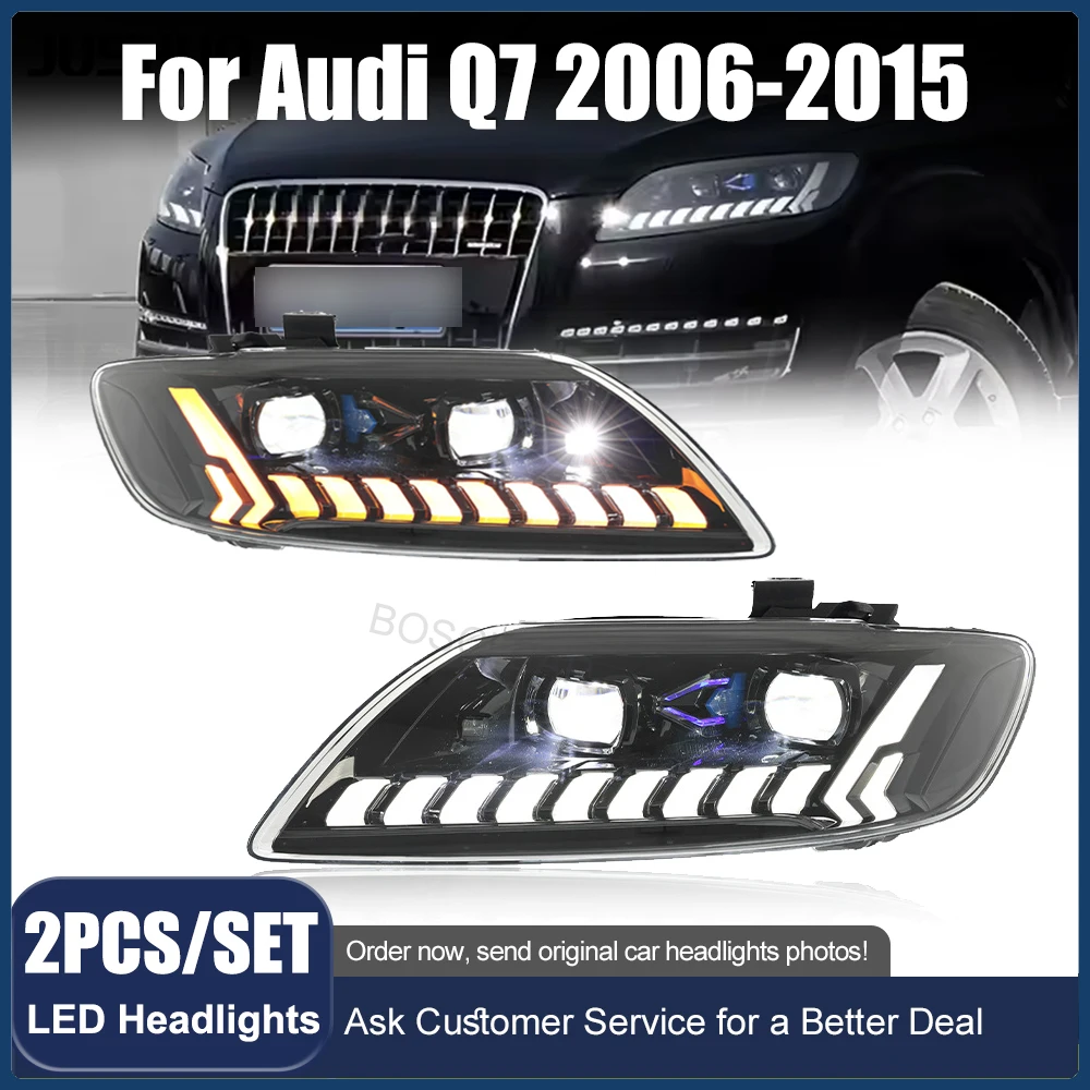 

Передние фары автомобиля для AUDI Q7 2006-2015 Q7, фары DRL, динамические указатели поворота, фары, светодиодные линзы, проектор, автоаксессуары