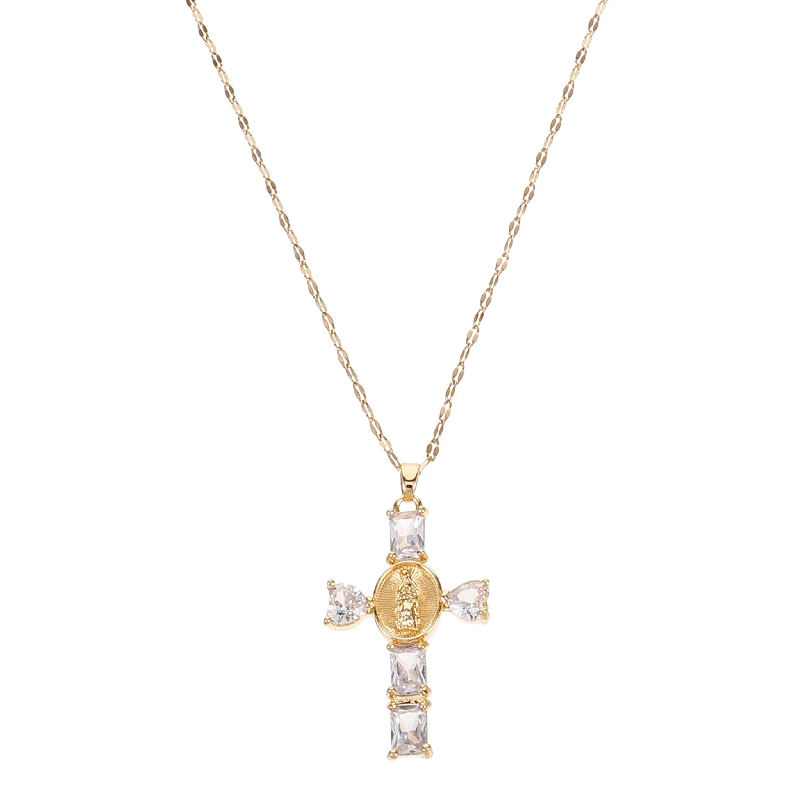 

Rhinestone Cross Pendant Necklace Unisex Design Ideal for Office Dating Stylish Faith Jewelry