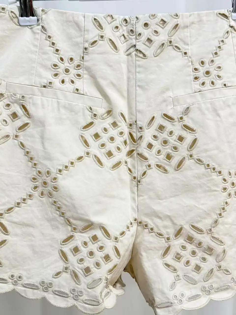 Laser Carved Hollow Embroidery Nine-Piece Pants Shorts Straight Leg Pants Women's Holiday Cotton Casual Trousers