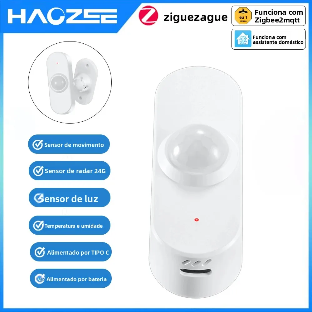 Haozee zigbee 24g radar sensor de movimento de presença humana TYPE-C/alimentado por bateria assistente doméstico z2m temperatura umidade brilho d