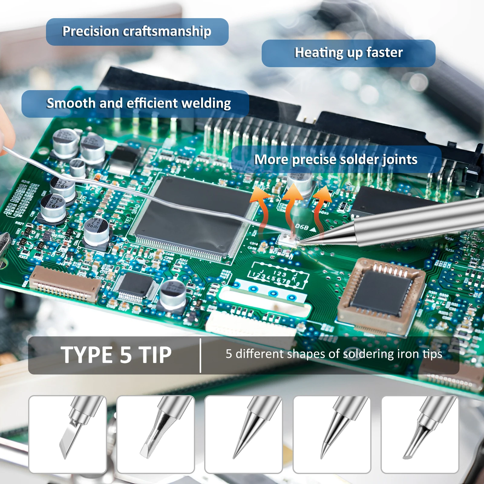 5 個のはんだごてチップセット TS100/TS101 用急速加熱サーモスタットはんだごて交換チップ電子修復ツール
