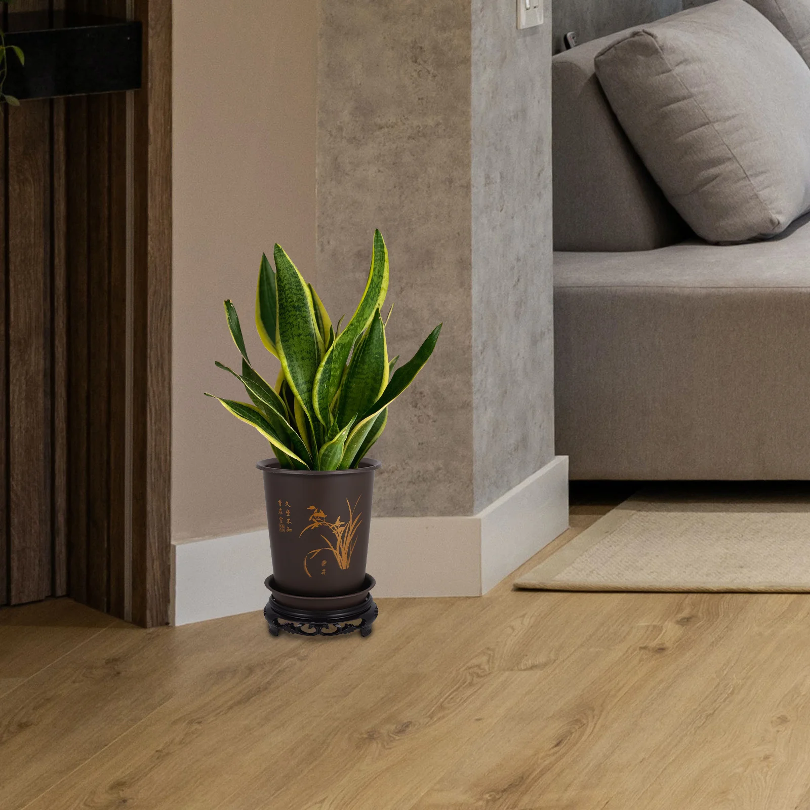 

1Set Orchid Flowerpot and Tray ABS Rounded Plastic Plant Pot for Indoor Gardening Office Balcony Bonsai Succulent Plant