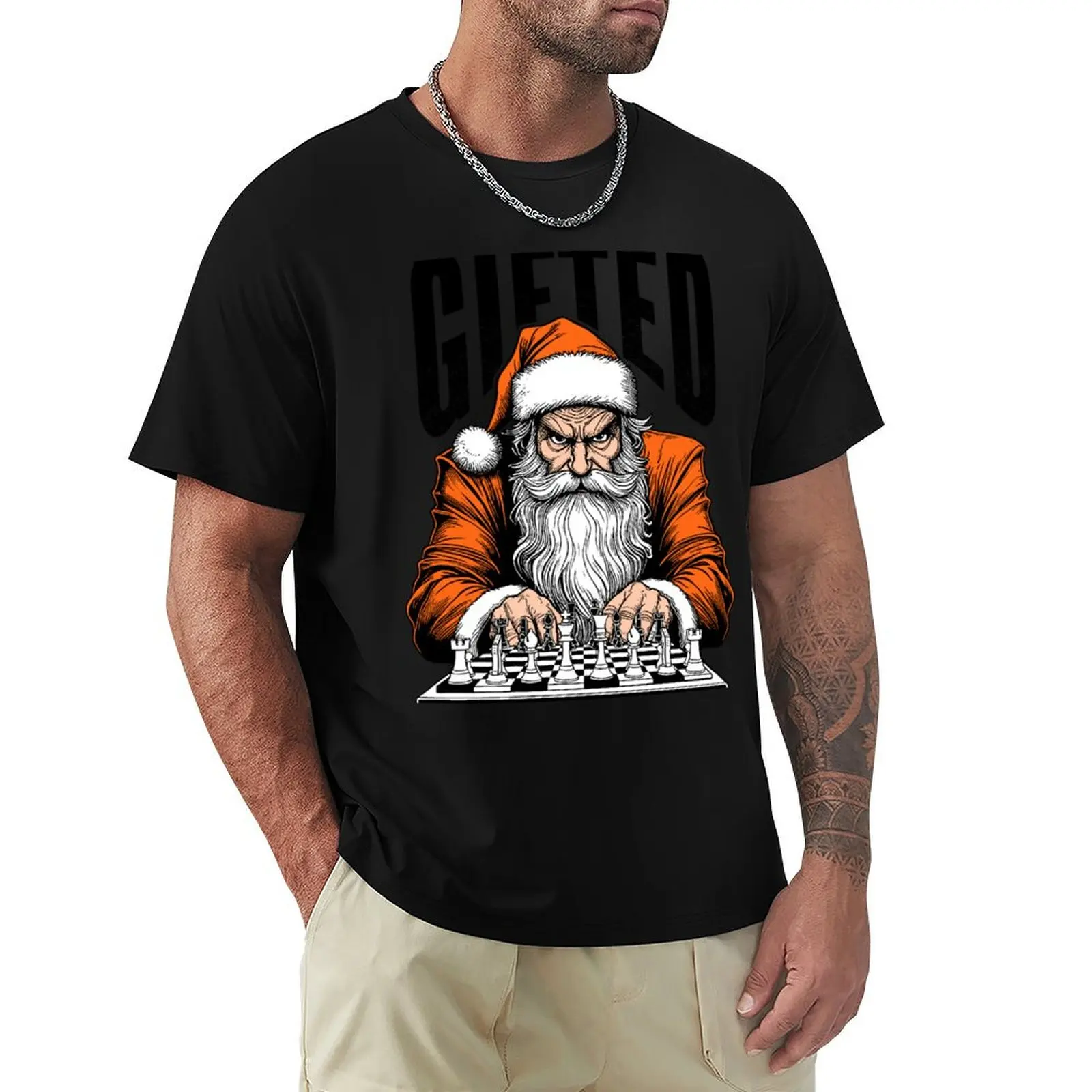 Santa Claus Playing Chess Gifted Funny Checkmate Christmas T-Shirt Big and Tall Casual T-Shirt